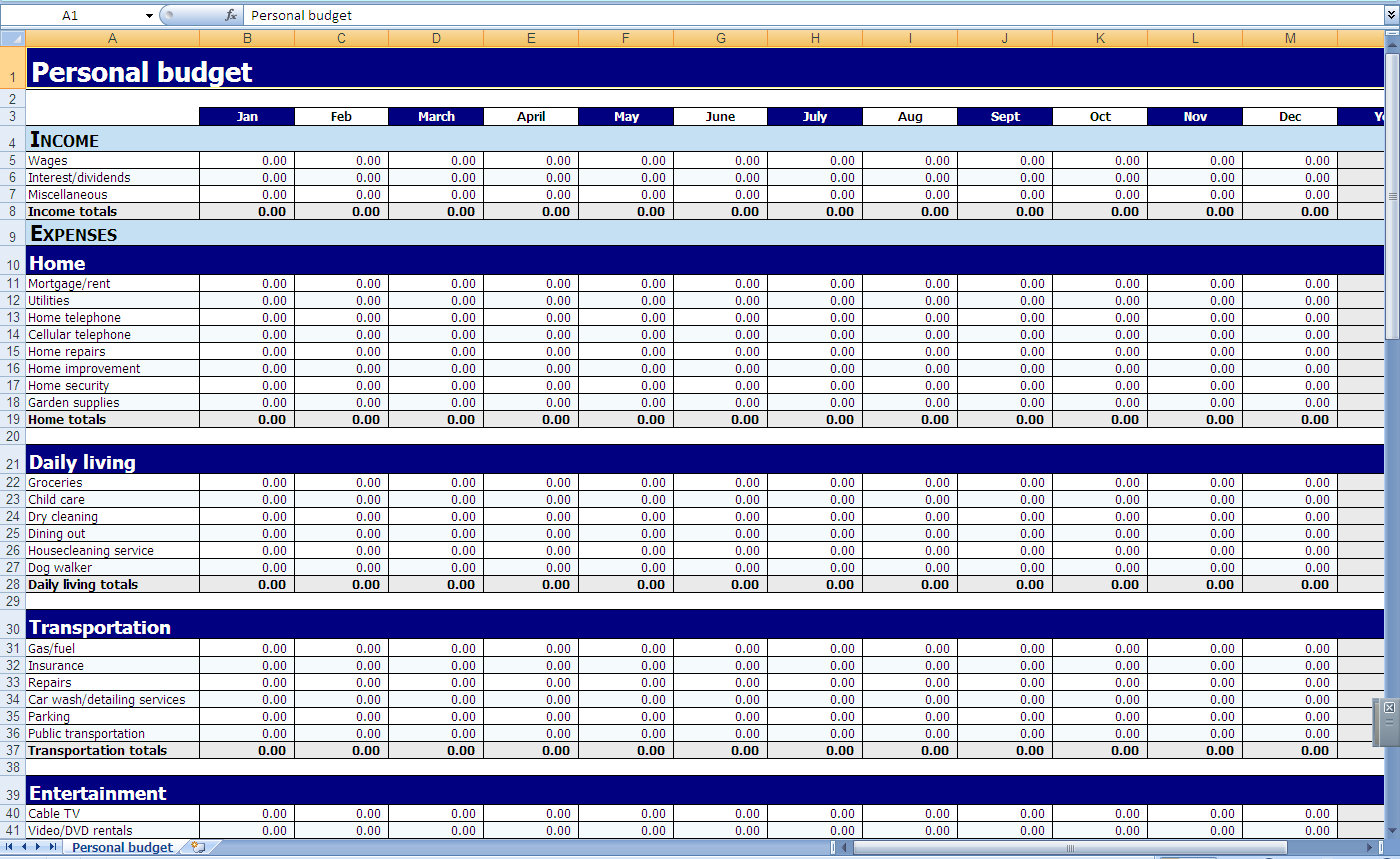 free excel budget calendar template