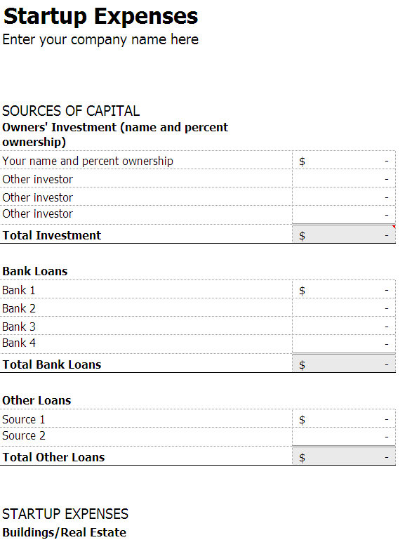 Small Business Start Up Costs Excel Worksheet Business Expense List