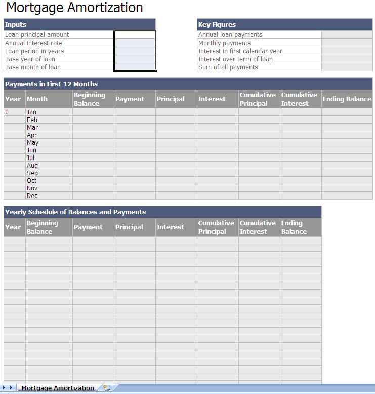 Printable Mortgage Calculator Amortization Schedule Excel Template