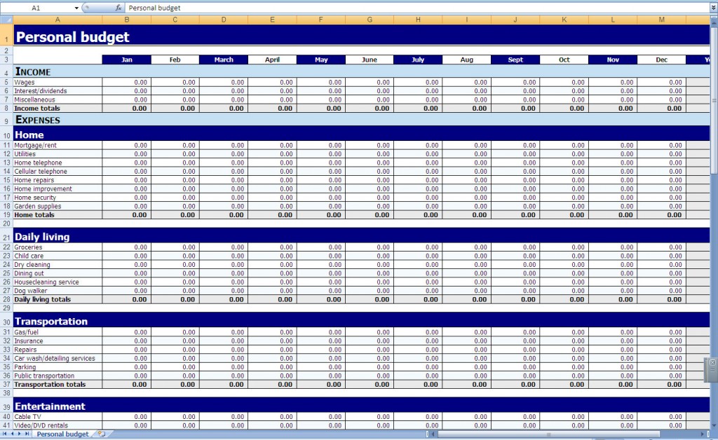 household budget template excel free