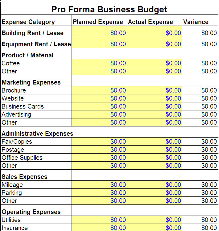 budget business plan template