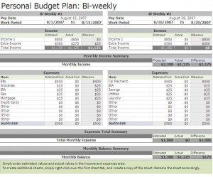 bi weekly budget templates