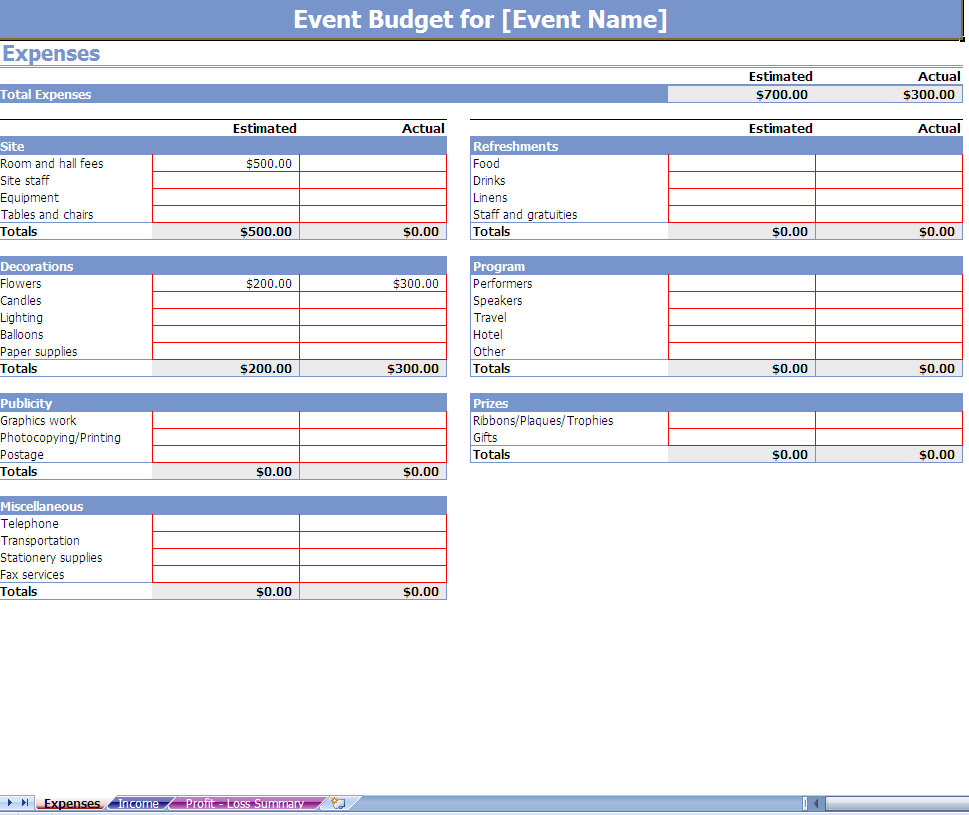 Event Spreadsheet Template from myexceltemplates.com