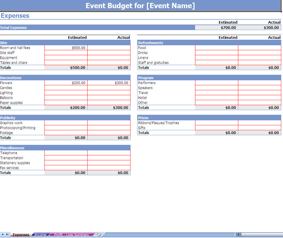 event planning budget template google sheets