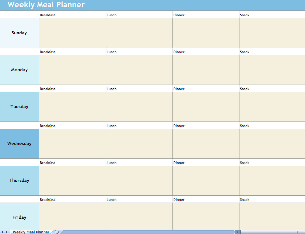 printable meal planner template excel