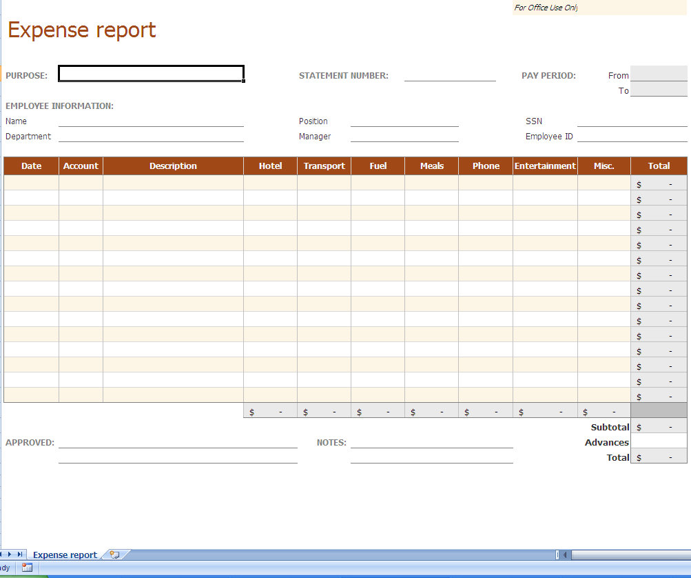 buisness expenses receipt spreadsheet