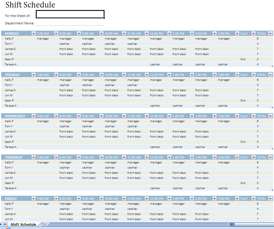 Weekly Work Calendar