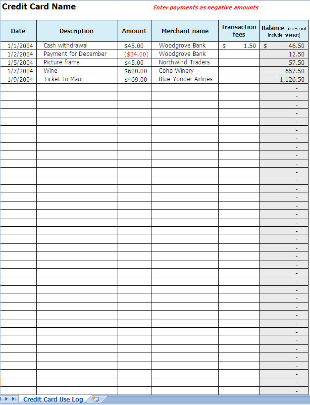 Excel Credit Card Payment Tracker Template