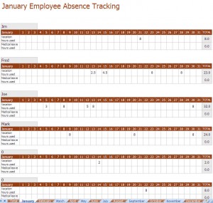 Screenshot of the Employee Absence Tracking Excel Template