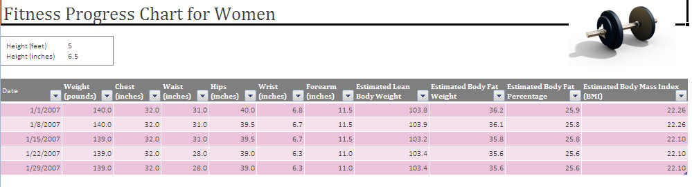 Fitness Progress Chart Template For Excel