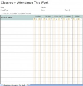 Weekly student attendance tracking excel template screenshot
