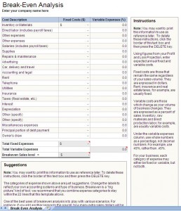 Free Breakeven Calculator Excel Worksheet