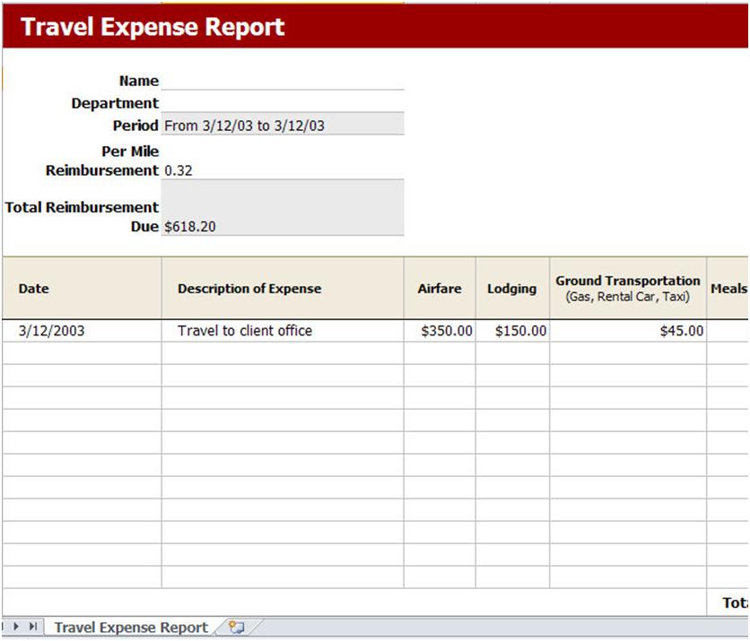 Travel Expense Reimbursement Form Excel Template