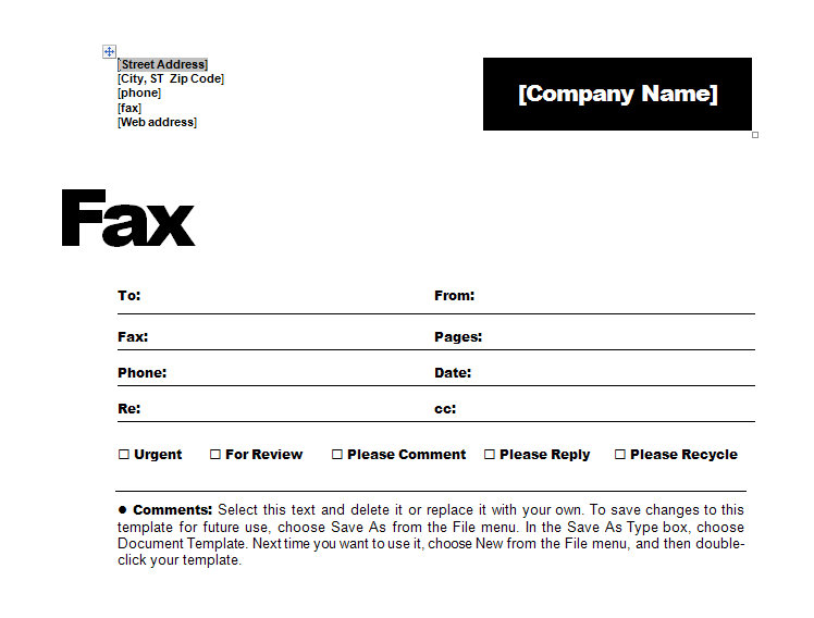 fax sheet template