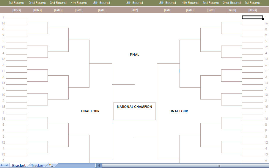 NCAA Men s Basketball Tournament Bracket Excel Template