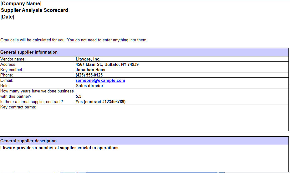 Supplier Scorecard Excel Template Supplier Scorecard