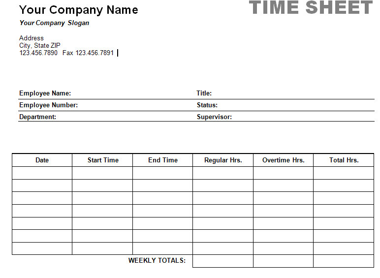 Printable Weekly Time Sheet  Timesheet Print