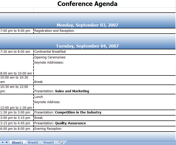 Conference Schedule Template Excel