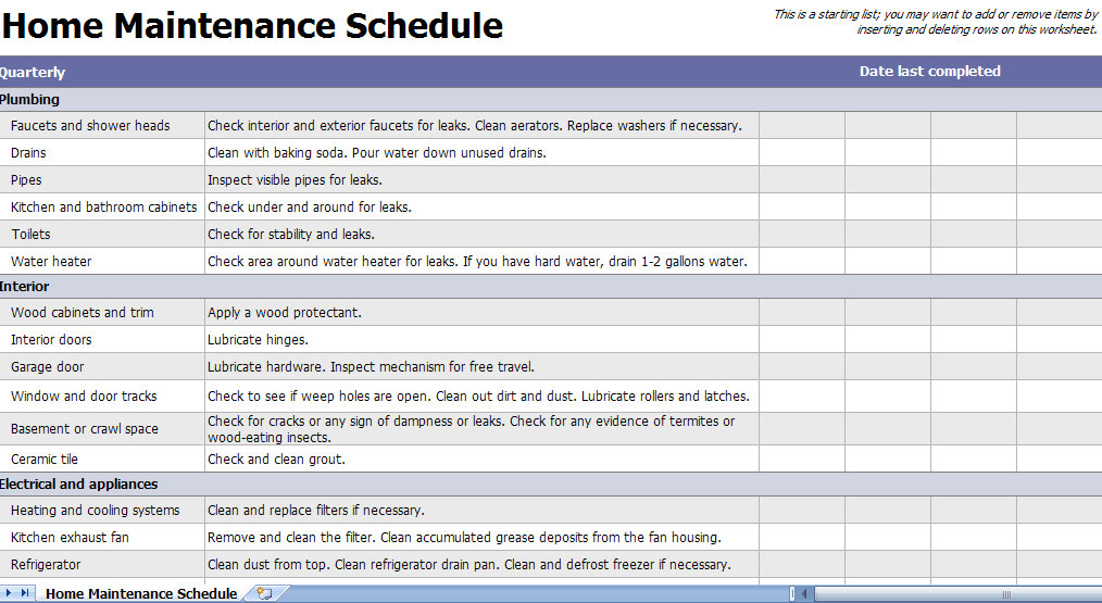 Excel Maintenance Template from myexceltemplates.com