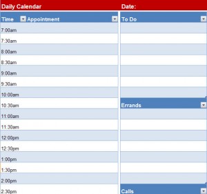 Printable Blank Daily Calendar Page