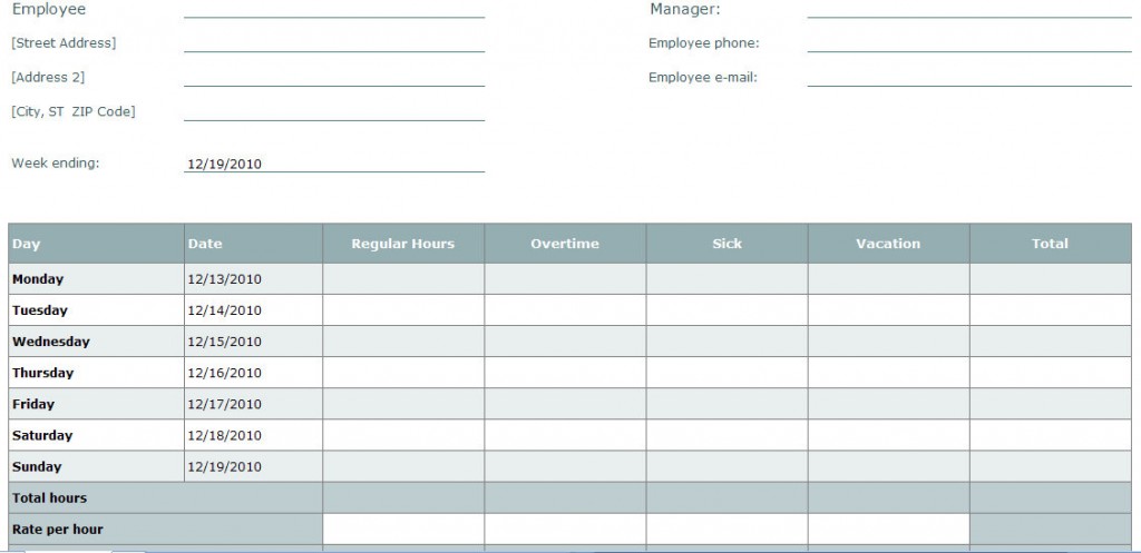 Blank Time Sheet Form Employee Timesheet