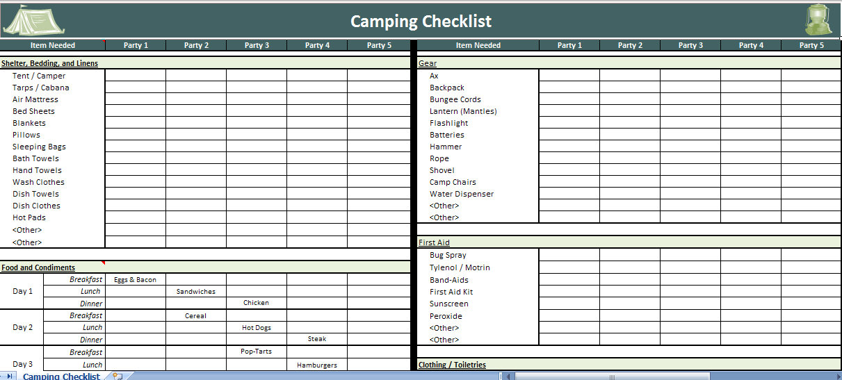 backpacking checklist excel