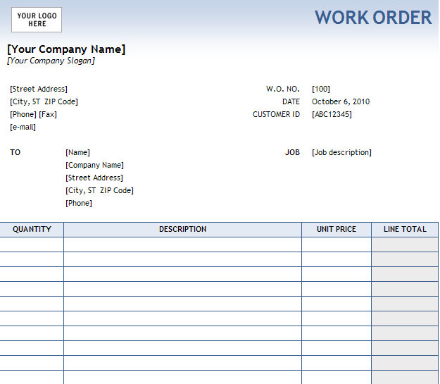 Work Order Format