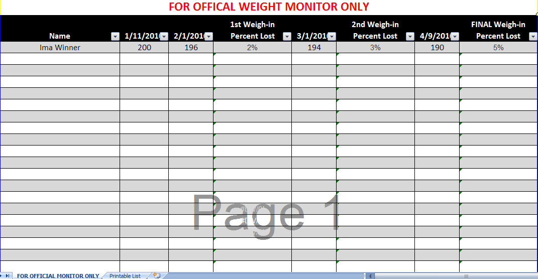 Weight Loss Chart Template Excel