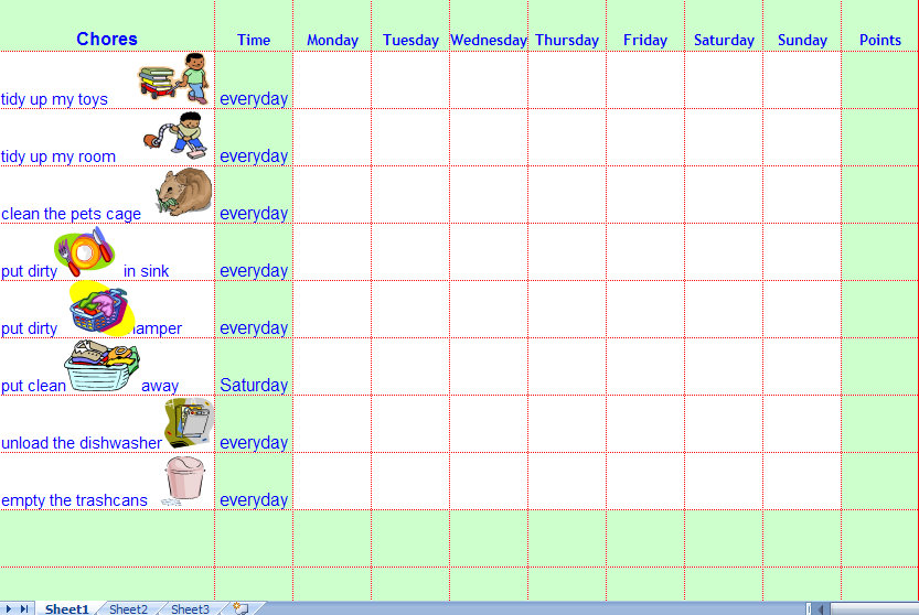 Printable Chore Charts Point System