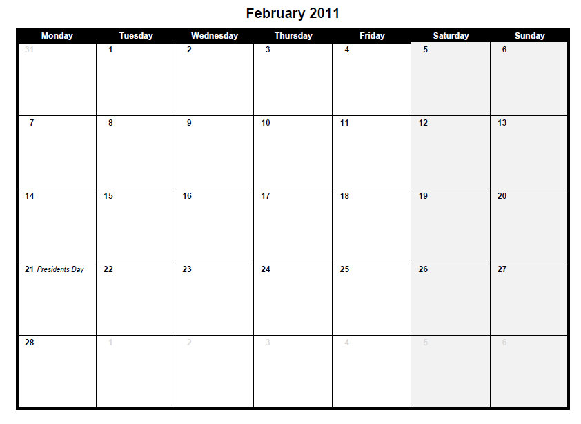 printable pdf february 2011 calendar