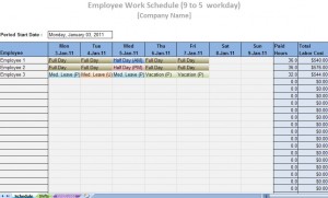 work schedule template printable