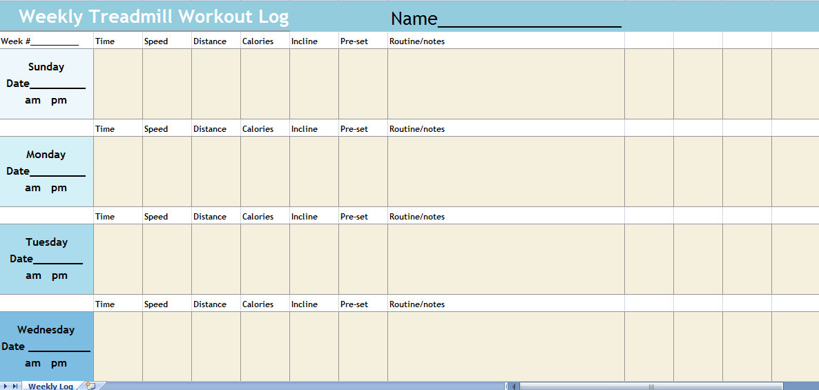 Exercise Tracking Chart Excel