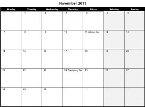 Printable PDF November 2011 Calendar