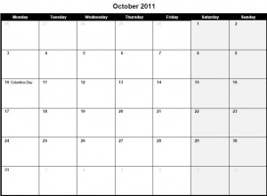 Printable PDF October 2011 Calendar