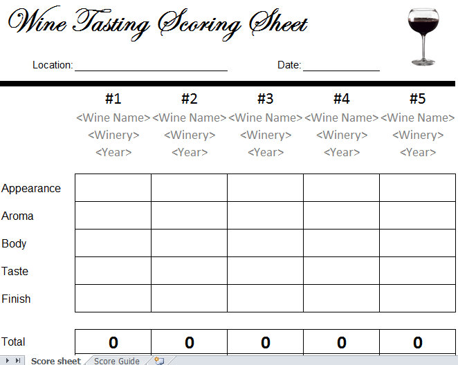 Wine Tasting Scorecard | Wine Tasting Sheet