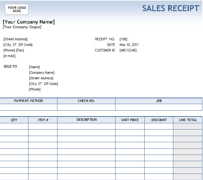 Sample Sales Receipt