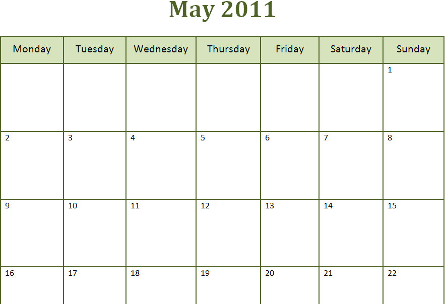 2011 calendar printable monthly. Print out this blank May 2011