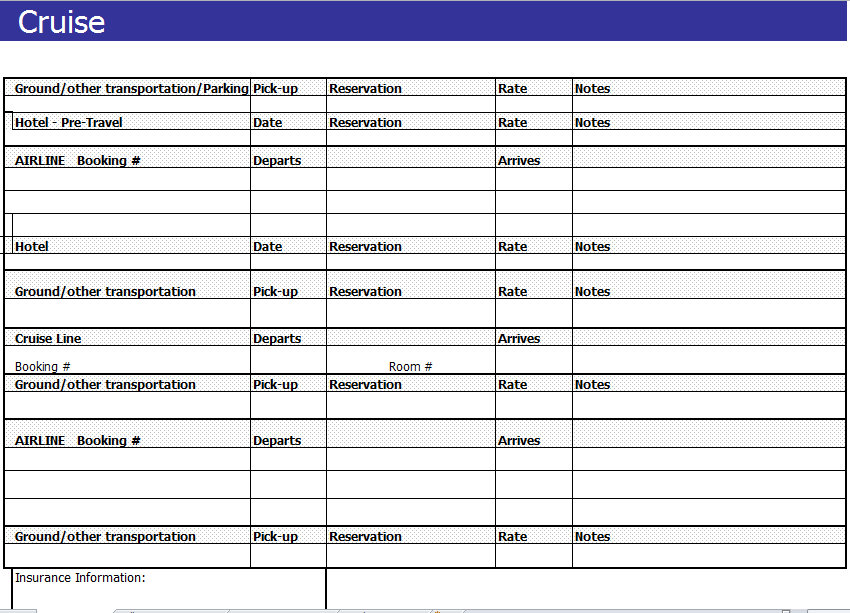 Cruise Planning Spreadsheet | Cruise Itinerary Spreadsheet