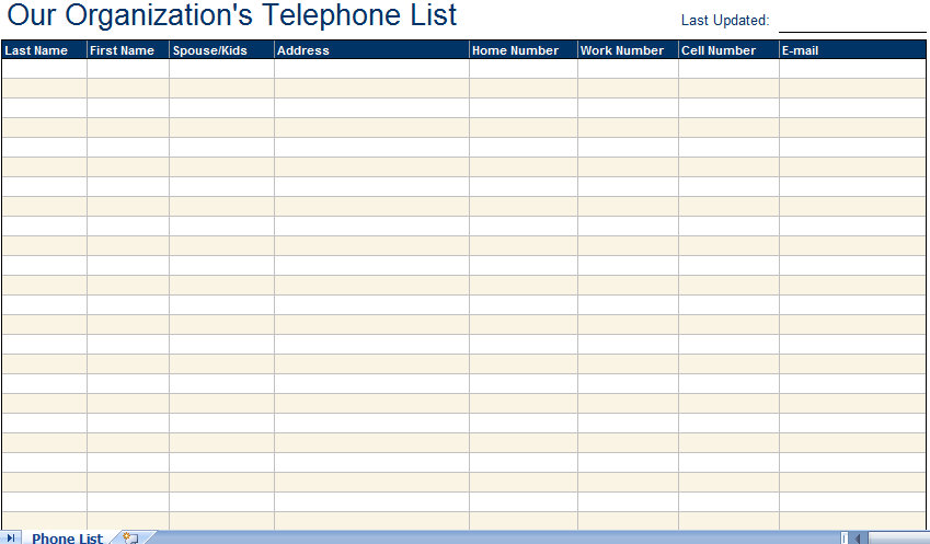 excel phone directory template