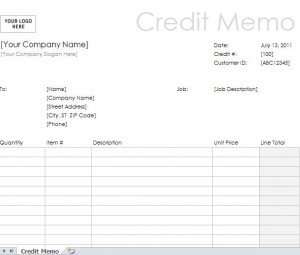Excel credit memo example template
