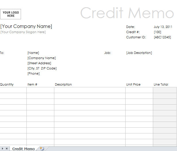 Excel Credit Memo Example Template Credit Memo Form
