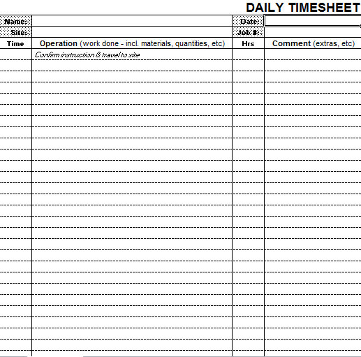 Printable Blank Excel Daily Timesheet | Excel Daily Timesheet Template