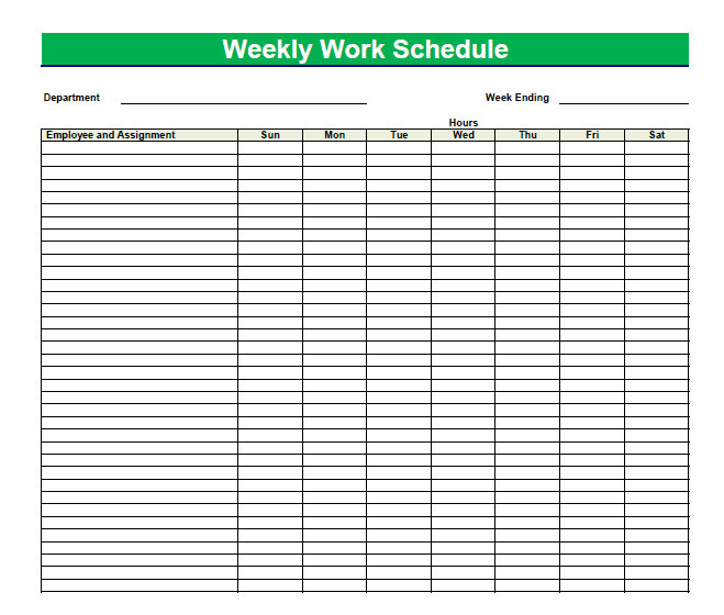 weekly work schedule templates