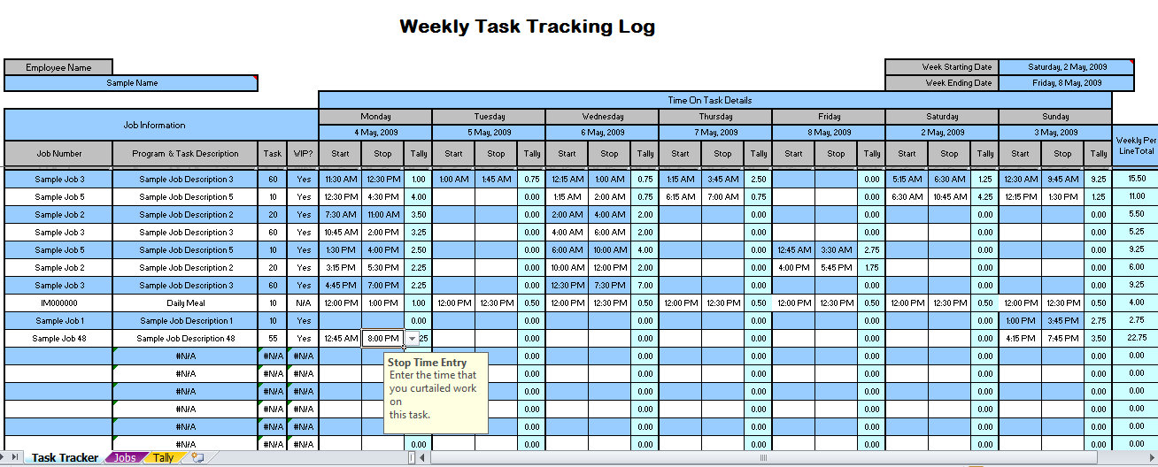 daily time tracking spreadsheet excel