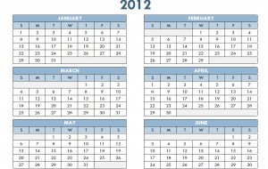 2012 Printable PDF One Page Yearly Calendar Template