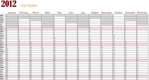 Printable PDF 2012 One Page Yearly Planner