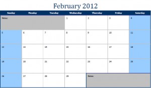 Printable PDF February 2012 Calendar