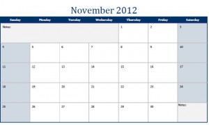 Printable PDF November 2012 Calendar