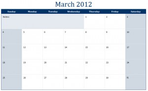 March 2012 Printable Monthly Calendar Template