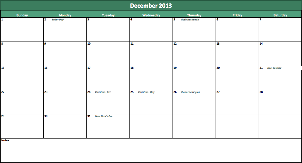 free 2013 calendar excel